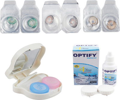 

Optify Combo Pack Monthly Color Contact Lens With Travel Kit Monthly Contact Lens(1, Green-Grey-Brown, Pack of 3)