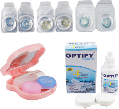 

Optify Combo Pack Monthly Color Contact Lens With Travel Kit Monthly Contact Lens(1, Blue-Green-Aqua, Pack of 3)