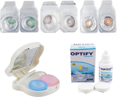 

Optify Combo Pack Monthly Color Contact Lens With Travel Kit Monthly Contact Lens(1, Green-Grey-Honey, Pack of 3)