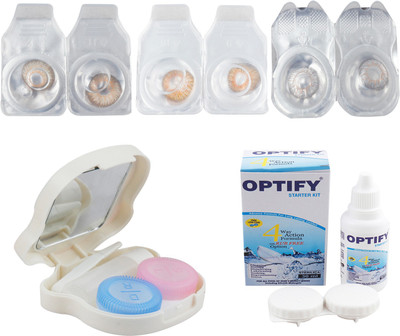 

Optify Combo Pack Monthly Color Contact Lens With Travel Kit Monthly Contact Lens(1, Brown-Honey-Grey, Pack of 3)