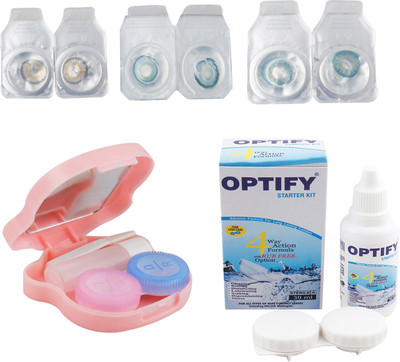 

Optify Combo Pack Monthly Color Contact Lens With Travel Kit Monthly Contact Lens(1, Grey-Aqua-Aqua, Pack of 3)