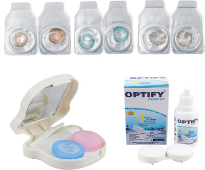 

Optify Combo Pack Monthly Color Contact Lens With Travel Kit Monthly Contact Lens(1, Honey-Aqua-Honey, Pack of 3)