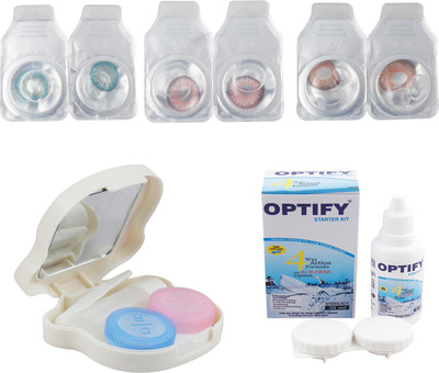 

Optify Combo Pack Monthly Color Contact Lens With Travel Kit Monthly Contact Lens(1, Aqua-Pink-Hazel, Pack of 3)