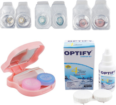 

Optify Combo Pack Monthly Color Contact Lens With Travel Kit Monthly Contact Lens(1, Grey-Aqua-Pink, Pack of 3)