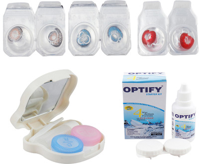 

Optify Combo Pack Monthly Color Contact Lens With Travel Kit Monthly Contact Lens(1, Grey-Blue-Red, Pack of 3)