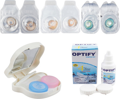 

Optify Combo Pack Monthly Color Contact Lens With Travel Kit Monthly Contact Lens(1, Brown-Honey-Aqua, Pack of 3)
