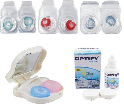 

Optify Combo Pack Monthly Color Contact Lens With Travel Kit Monthly Contact Lens(1, Aqua-Red-Blue, Pack of 3)