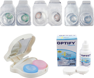 

Optify Combo Pack Monthly Color Contact Lens With Travel Kit Monthly Contact Lens(1, Green-Grey-Blue, Pack of 3)