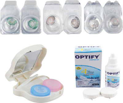 

Optify Combo Pack Monthly Color Contact Lens With Travel Kit Monthly Contact Lens(1, Green-Grey-Grey, Pack of 3)