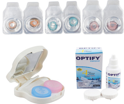 

Optify Combo Pack Monthly Color Contact Lens With Travel Kit Monthly Contact Lens(1, Honey-Aqua-Pink, Pack of 3)