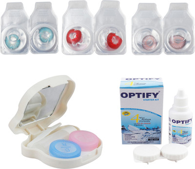 

Optify Combo Pack Monthly Color Contact Lens With Travel Kit Monthly Contact Lens(1, Aqua-Red-Pink, Pack of 3)