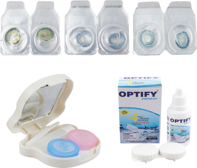 

Optify Combo Pack Monthly Color Contact Lens With Travel Kit Monthly Contact Lens(1, Green-Blue-Aqua, Pack of 3)