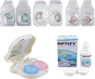

Optify Combo Pack Monthly Color Contact Lens With Travel Kit Monthly Contact Lens(1, Green-Grey-Pink, Pack of 3)