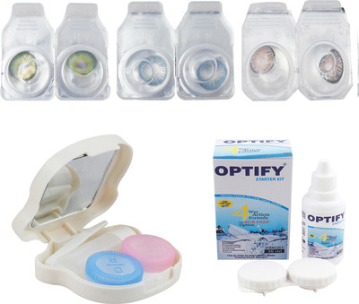

Optify Combo Pack Monthly Color Contact Lens With Travel Kit Monthly Contact Lens(1, Green-Blue-Grey, Pack of 3)