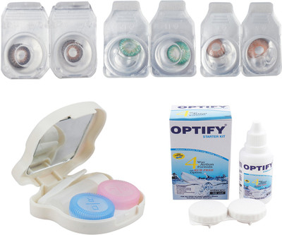 

Optify Combo Pack Monthly Color Contact Lens With Travel Kit Monthly Contact Lens(1, Brown-Green-Hazel, Pack of 3)