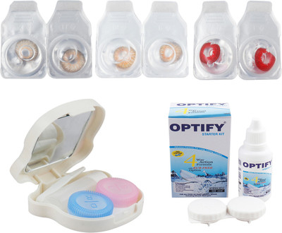 

Optify Combo Pack Monthly Color Contact Lens With Travel Kit Monthly Contact Lens(1, Brown-Honey-Red, Pack of 3)