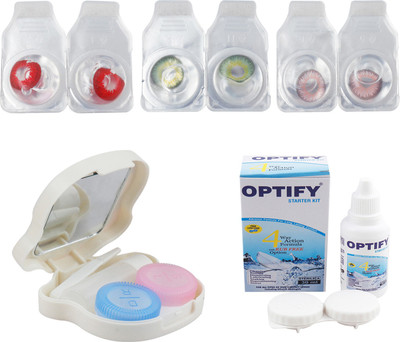 

Optify Combo Pack Monthly Color Contact Lens With Travel Kit Monthly Contact Lens(1, Red-Green-Pink, Pack of 3)