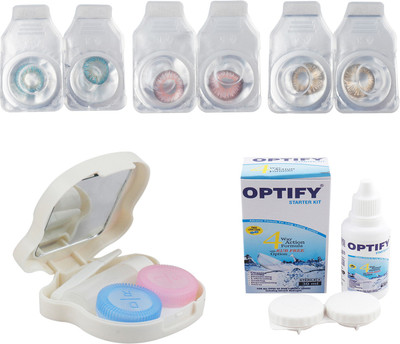 

Optify Combo Pack Monthly Color Contact Lens With Travel Kit Monthly Contact Lens(1, Aqua-Pink-Honey, Pack of 3)