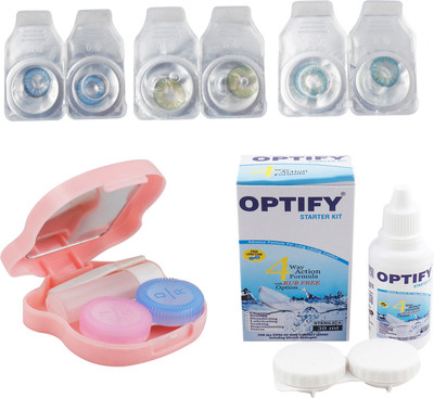 

Optify Combo Pack Monthly Color Contact Lens With Travel Kit Monthly Contact Lens(1, Blue-Green-Hazel, Pack of 3)