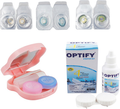 

Optify Combo Pack Monthly Color Contact Lens With Travel Kit Monthly Contact Lens(1, Grey-Aqua-Green, Pack of 3)