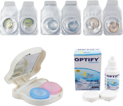 

Optify Combo Pack Monthly Color Contact Lens With Travel Kit Monthly Contact Lens(1, Green-Blue-Brown, Pack of 3)