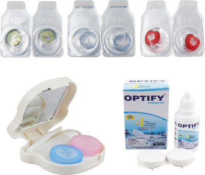 

Optify Combo Pack Monthly Color Contact Lens With Travel Kit Monthly Contact Lens(1, Green-Blue-Red, Pack of 3)