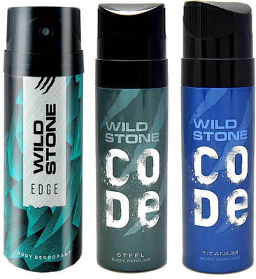 Wild Stone Edge, Steel and Titanium Body Mist - For Men(390 ml, Pack of 3)