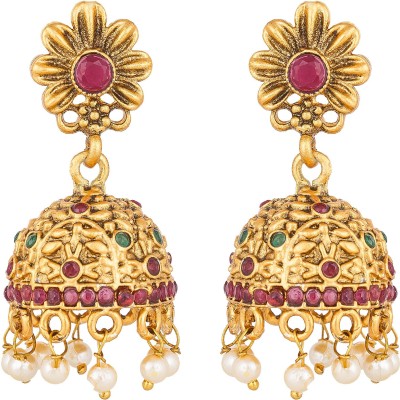 LUXOR Traditional Gold Plated Jhumkha Diamond Alloy Jhumki Earring