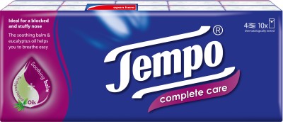 Tempo Pocket Handkerchief Complete Care 4-ply 10x9pulls  (90 Tissues)