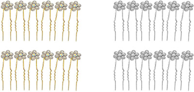 

Prime New Arrival Flower Hair Pins For Women And Girls, Hair Accessories, Set Of 24, Pack Of 1 Hair Pin(Gold, Silver)