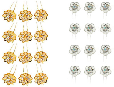 

Prime Flower Pins For Women Bun Decoration Use, Hair Accessory For Women, Set Of 24, Pack Of 1 Hair Pin(Gold, Silver)