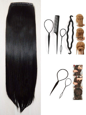 

EKAN 5 Clips Straight Hair Extensions For Women Synthetic Hair Extensions Black, 55 Grams, Pack Of 1 Hair Accessory Set(Black)