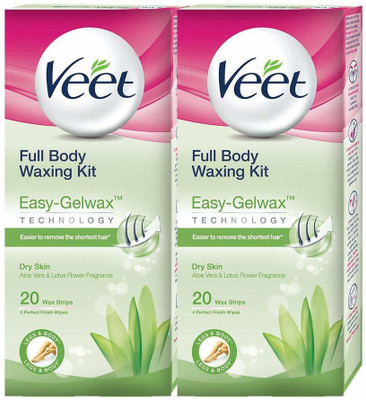 Veet .Veet Full Body Waxing Kit with Easy-Gelwax Technology for Dry Skin - 40 Strips Wax(40 Strips, Set of 2)