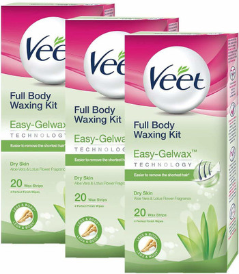 

Veet .Veet Full Body Waxing Kit with Easy-Gelwax Technology for Dry Skin - 60Strips Wax(60 Strips, Set of 3)