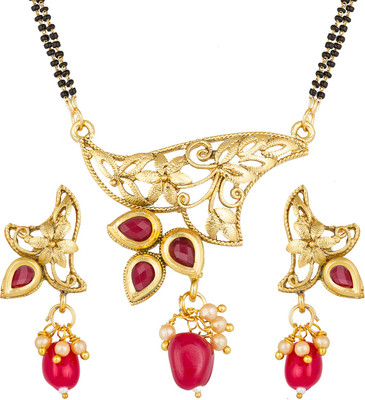 AADITA Metal, Alloy Gold-plated Gold, Pink Jewellery Set(Pack of 1)