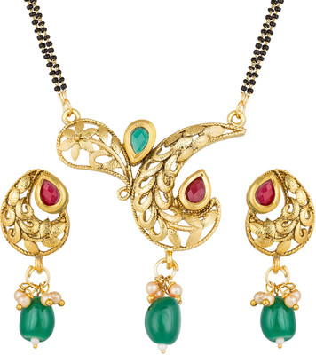 AADITA Metal, Alloy Gold-plated Green, Pink, Gold Jewellery Set(Pack of 1)