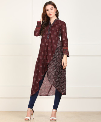 biba-women-printed-asymmetric-kurtamaroon