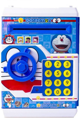

Global Doraemon Money Safe Bank ATM Electronic Piggy Bank with changeable Password Lock Digital Savings Safe for Coins and Notes Coin Bank (Blue)(Blue)