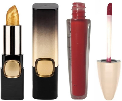 

tanvi27 ALL IN ONE MULTIPURPOSE GOLD SHINY STICK WITH MATTE WATER PROOF LIPSTICK(SHINY GOLD, TOMATO RED)