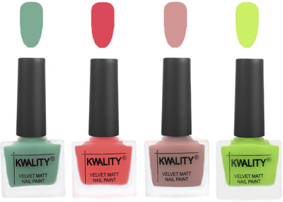 

Kwality Premium Quality Matte Nail Polish (2201201940 ) Mischievous Mint,Baby Pink,Salmon,Light Lemon Green(Pack of 4)