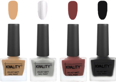 

Kwality Premium Quality Matte Nail Polish (2201202037 ) Beige,Silver,Dark Tan,Black(Pack of 4)