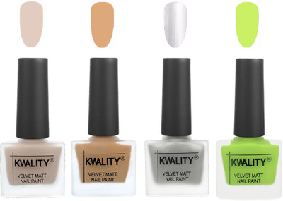 

Kwality Premium Quality Matte Nail Polish (2201202018 ) Light Beige,Beige,Silver,Light Lemon Green(Pack of 4)