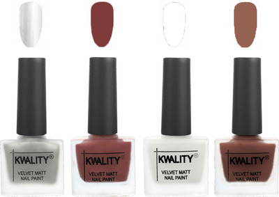 

Kwality Premium Quality Matte Nail Polish (2201202081 ) Silver,Dark Tan,White,Shock Brown(Pack of 4)