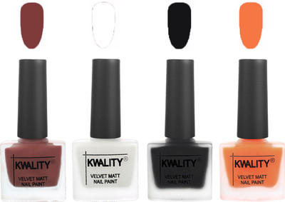 

Kwality Premium Quality Matte Nail Polish (2201202101 ) Dark Tan,White,Black,Peach(Pack of 4)