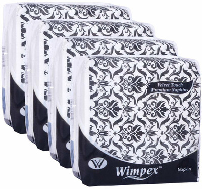 Wimpex Velvet Soft 2 Ply Ultra Soft Designer Paper Napkins - Set of 4 packs with 50 Serviettes each (Total 200 Serviettes) for Get Together, Daily Office and school use - 33 * 33cm (BLACK PRINTED) Multicolor Paper Napkins(4 Sheets)