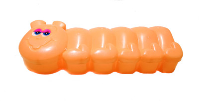 Feel Alive Small Pencil Box Cute Caterpillar Art Plastic Pencil Box(Set of 1, Orange)