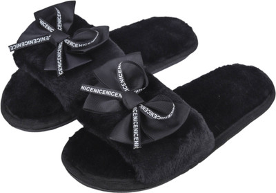 IRSOE Fur Black Comfortable Indoor & Outdoor Slippers |Womens Flipflop |Womens Fancy...