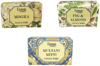 

Eternia Luxury Soap Bar Detoxifying Face & Body Cleanser Natural Vegan Organic Ingredients Includes Mogra, Almond, Multani Mitthi Fragrance (Pack of 3)(750 g, Pack of 3)