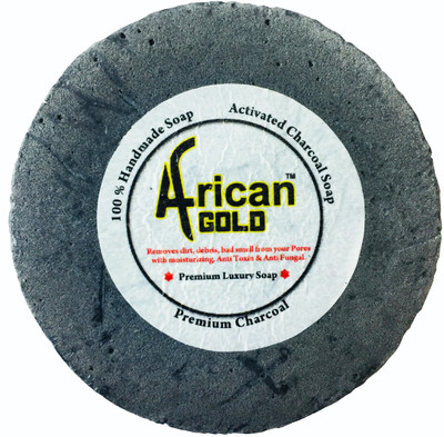 

African Gold™ 100% Handmade Activated Charcoal Soap 65 Gm, Removes dirt, bad smell from skin pores, Anti Toxin and Anti Fungal Soap(65 g)