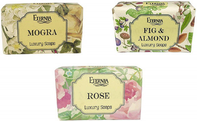 

Eternia Luxury Soap Bar Detoxifying Face & Body Cleanser Natural Vegan Organic Ingredients Includes Mogra, Almond, Rose Fragrance (Pack of 3)(750 g, Pack of 3)